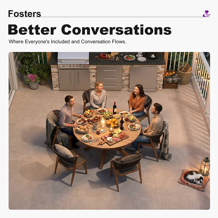 PURPLE LEAF Round Patio Dining Set with Aluminum Frame and Wicker Rattan Dining Chair with Comfortable Cushions for Deck Porch Kitchen Outdoor