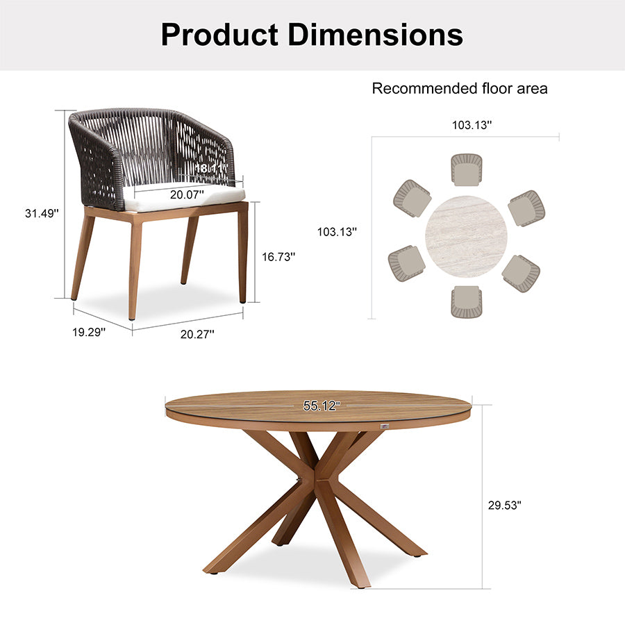 PURPLE LEAF Round Patio Dining Set with Aluminum Frame and Wicker Rattan Dining Chair with Comfortable Cushions for Deck Porch Kitchen Outdoor