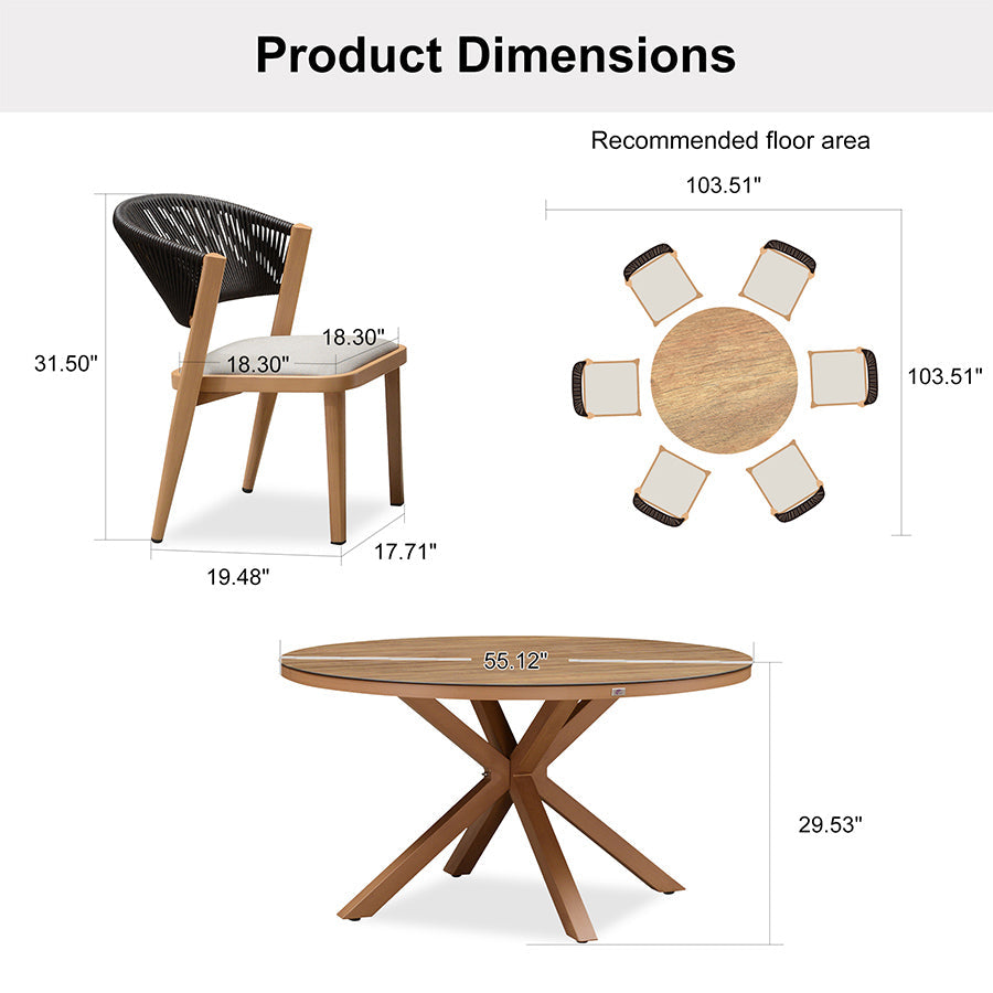 PURPLE LEAF Round Patio Dining Set with Aluminum Frame and Wicker Rattan Dining Chair with Comfortable Cushions for Deck Porch Kitchen Outdoor
