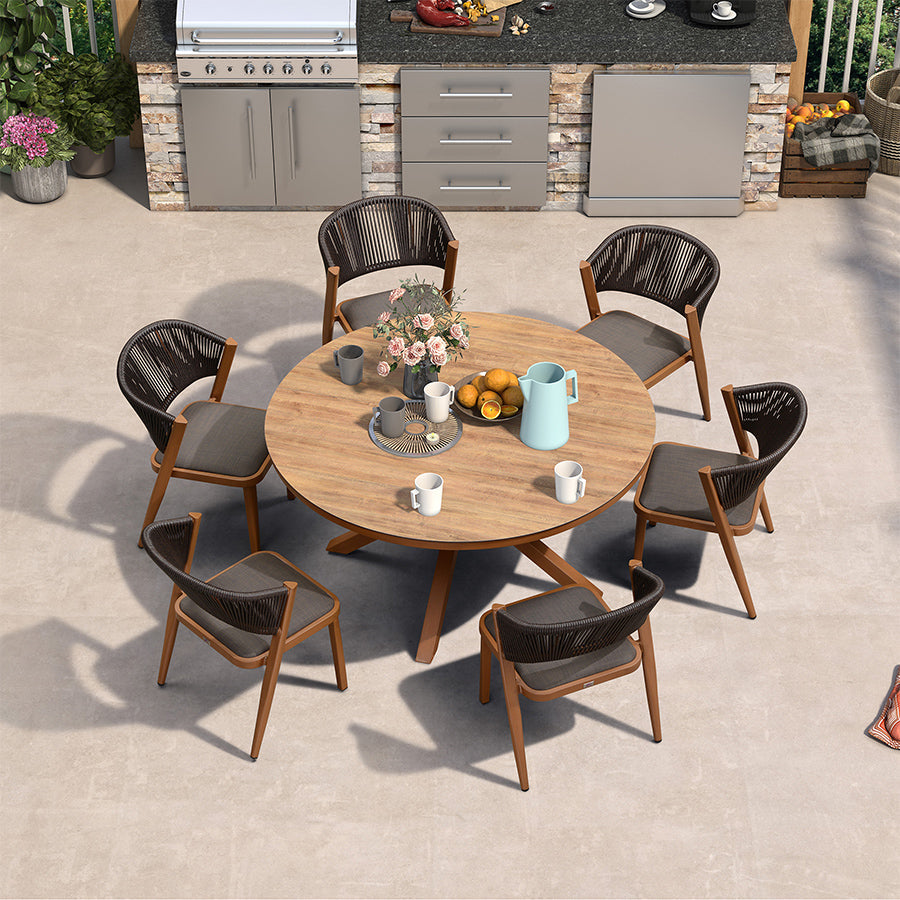 PURPLE LEAF Round Patio Dining Set with Aluminum Frame and Wicker Rattan Dining Chair with Comfortable Cushions for Deck Porch Kitchen Outdoor