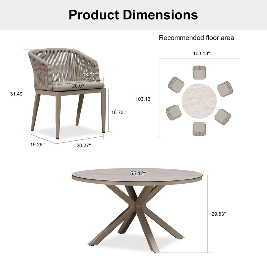 PURPLE LEAF Round Patio Dining Set with Aluminum Frame and Wicker Rattan Dining Chair with Comfortable Cushions for Deck Porch Kitchen Outdoor