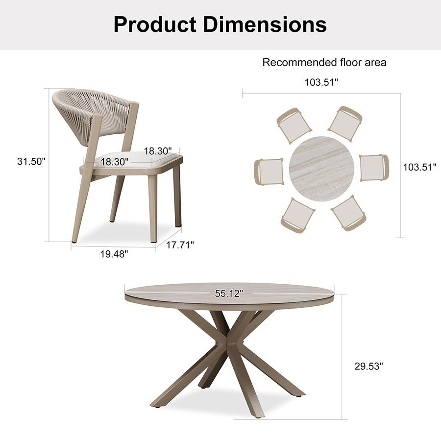 PURPLE LEAF Round Patio Dining Set with Aluminum Frame and Wicker Rattan Dining Chair with Comfortable Cushions for Deck Porch Kitchen Outdoor