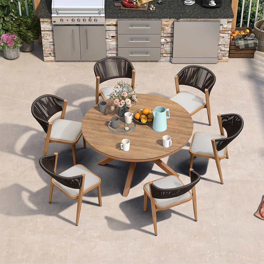 PURPLE LEAF Round Patio Dining Set with Aluminum Frame and Wicker Rattan Dining Chair with Comfortable Cushions for Deck Porch Kitchen Outdoor