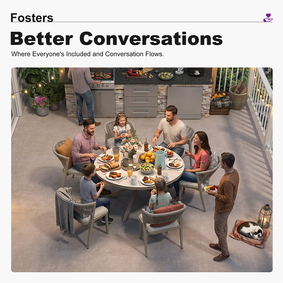 PURPLE LEAF Round Patio Dining Set with Aluminum Frame and Wicker Rattan Dining Chair with Comfortable Cushions for Deck Porch Kitchen Outdoor