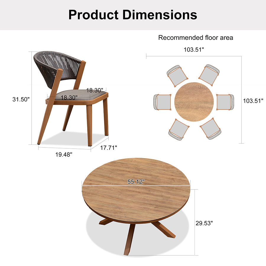 PURPLE LEAF Round Patio Dining Set with Aluminum Frame and Wicker Rattan Dining Chair with Comfortable Cushions for Deck Porch Kitchen Outdoor
