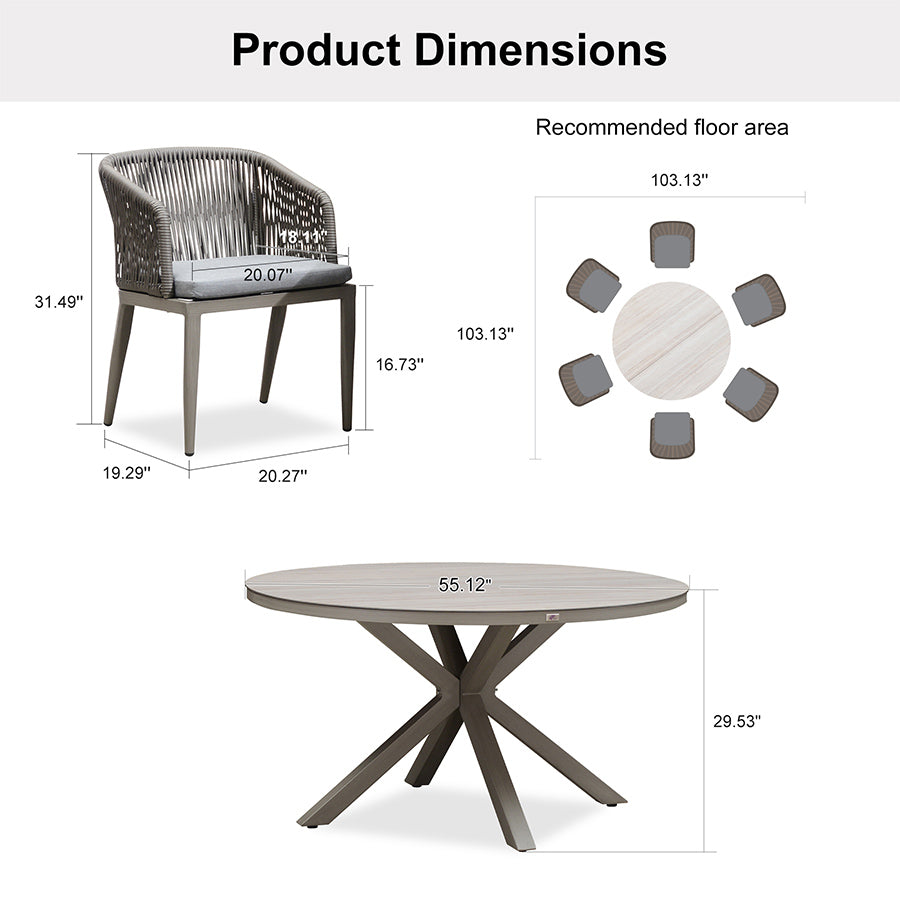 PURPLE LEAF Round Patio Dining Set with Aluminum Frame and Wicker Rattan Dining Chair with Comfortable Cushions for Deck Porch Kitchen Outdoor
