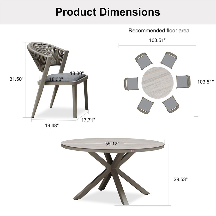 PURPLE LEAF Round Patio Dining Set with Aluminum Frame and Wicker Rattan Dining Chair with Comfortable Cushions for Deck Porch Kitchen Outdoor