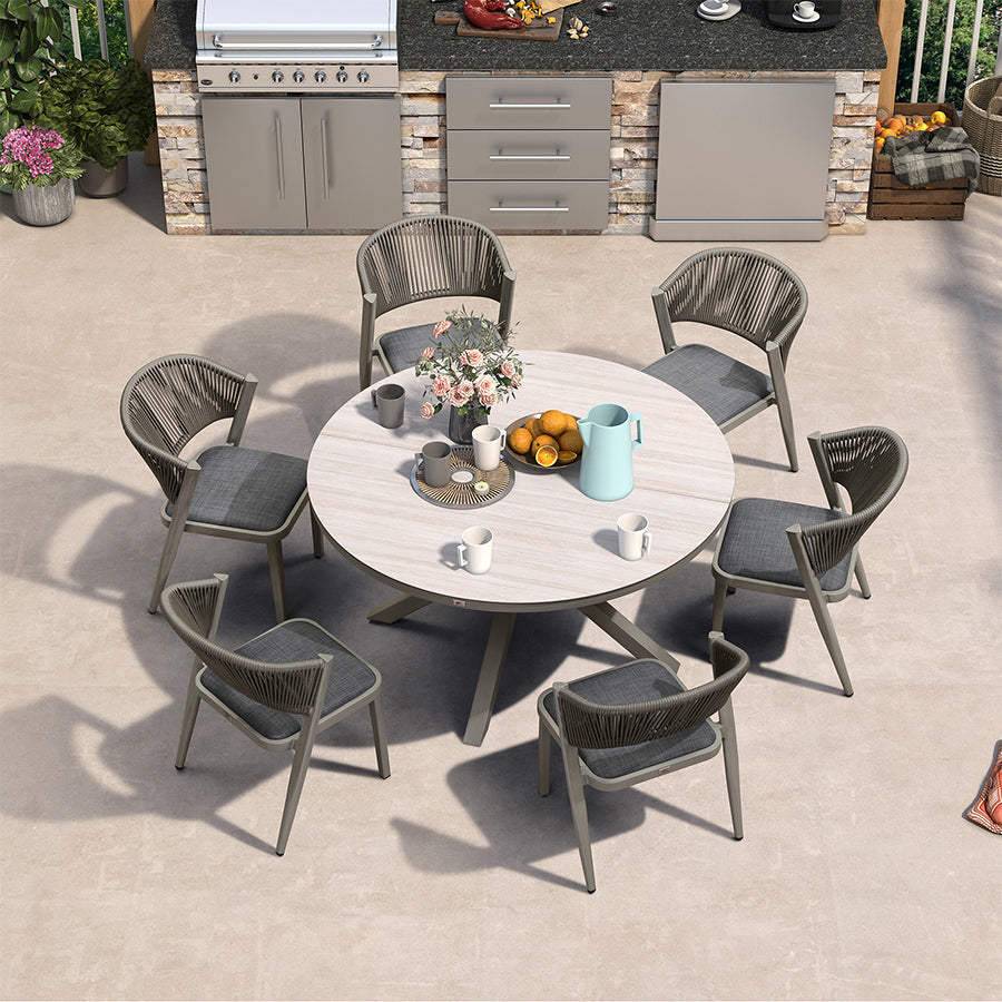 PURPLE LEAF Round Patio Dining Set with Aluminum Frame and Wicker Rattan Dining Chair with Comfortable Cushions for Deck Porch Kitchen Outdoor