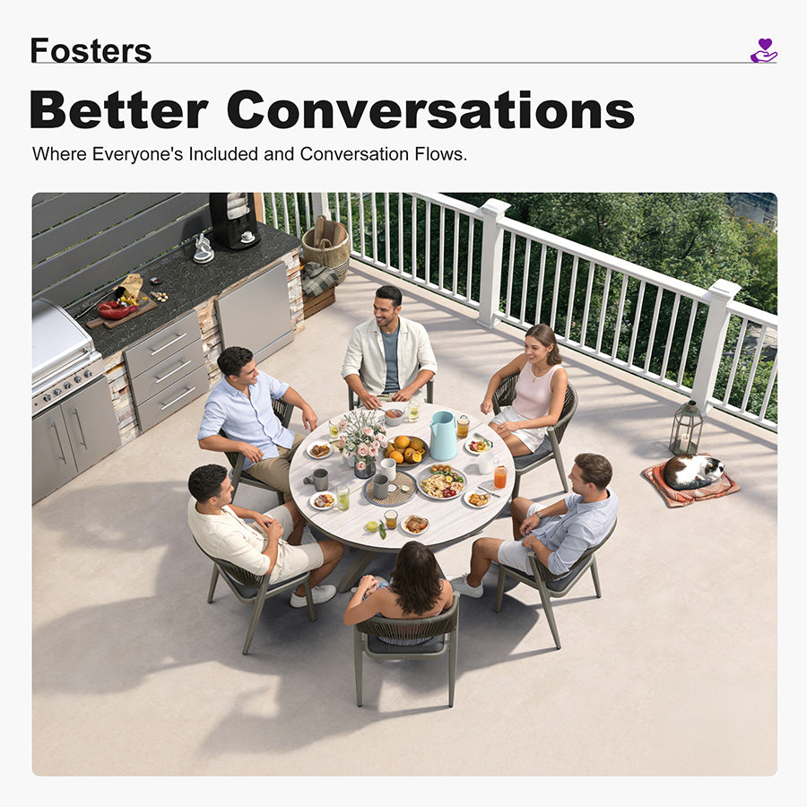 PURPLE LEAF Round Patio Dining Set with Aluminum Frame and Wicker Rattan Dining Chair with Comfortable Cushions for Deck Porch Kitchen Outdoor