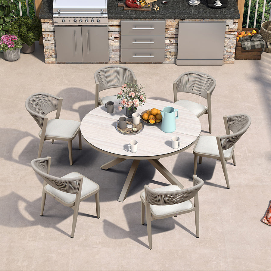 PURPLE LEAF Round Patio Dining Set with Aluminum Frame and Wicker Rattan Dining Chair with Comfortable Cushions for Deck Porch Kitchen Outdoor