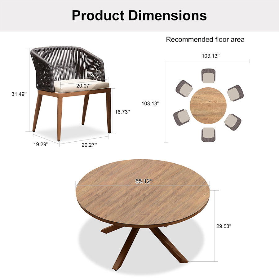 PURPLE LEAF Round Patio Dining Set with Aluminum Frame and Wicker Rattan Dining Chair with Comfortable Cushions for Deck Porch Kitchen Outdoor