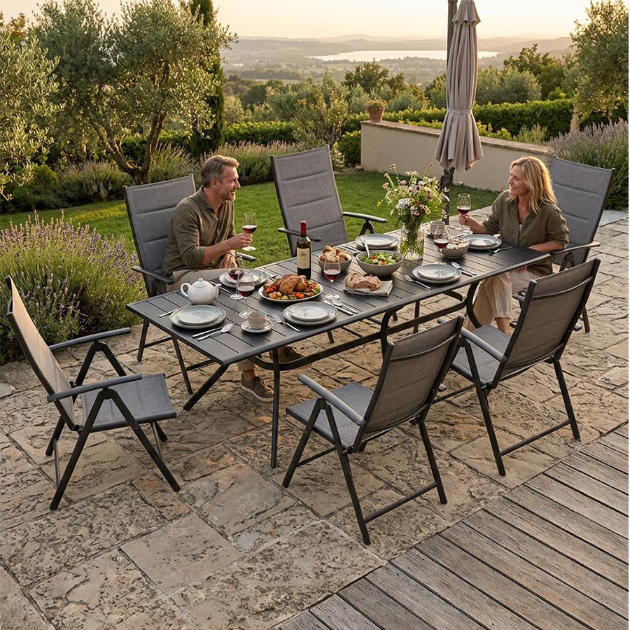 PURPLE LEAF  Folding Outdoor Dining Set  with Aluminum Table and Padded Chairs All Weather Dining Table Sets for Garden Backyard Poolside