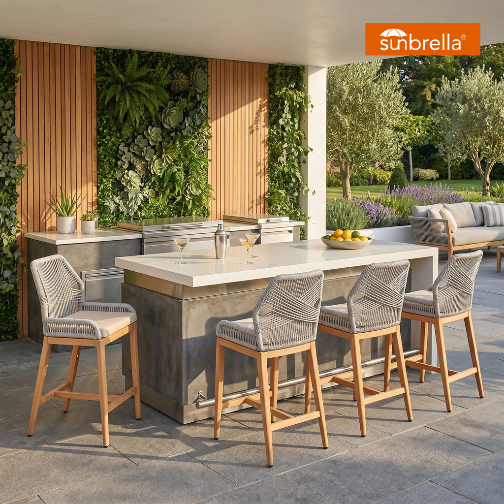 PURPLE LEAF Patio Sunbrella Bar Stools Set of 2  Rattan Bar Aluminum Bar Stool Outdoor Barstools with Back and Cushion for Garden Kitchen Island