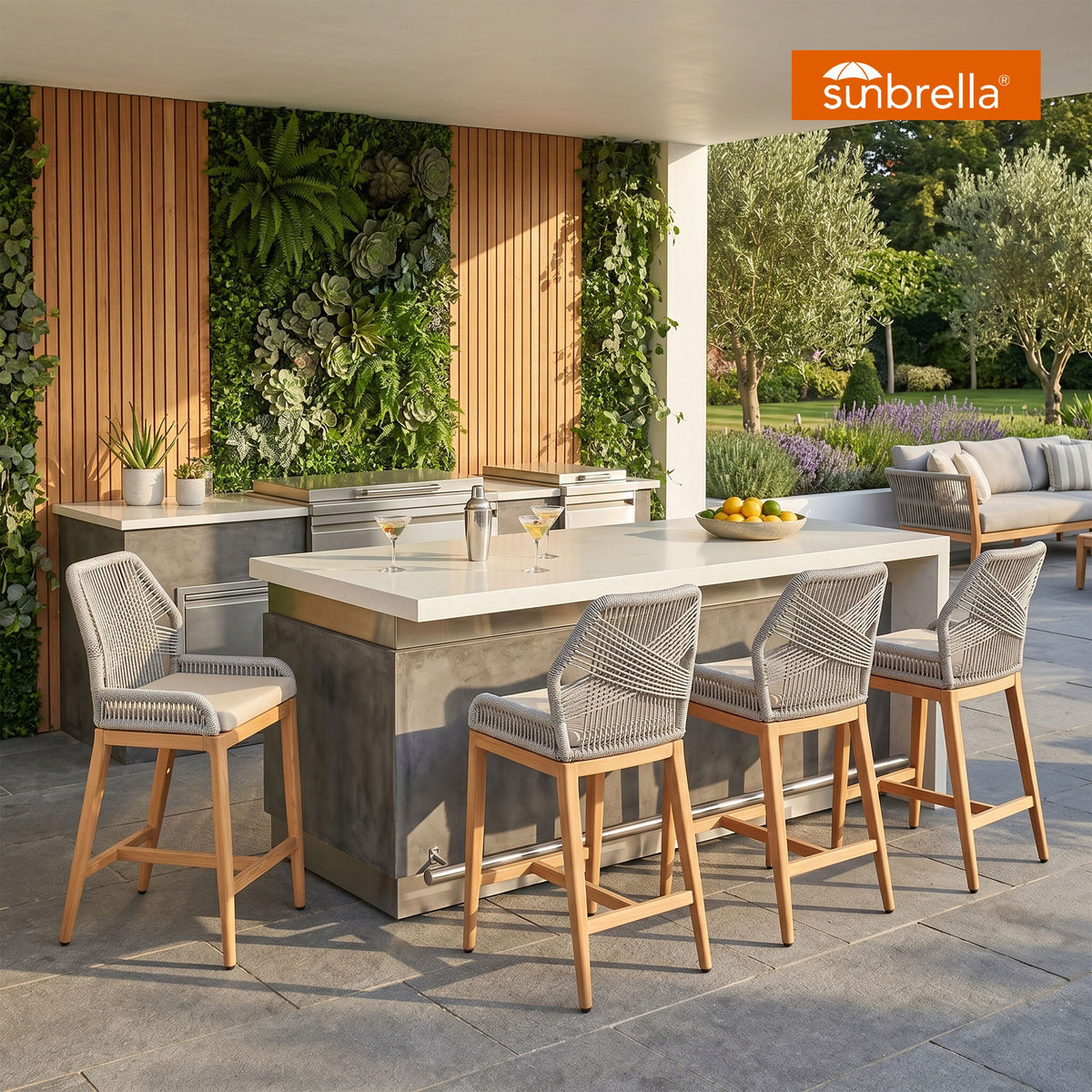 PURPLE LEAF Patio Sunbrella Bar Stools Set of 2  Rattan Bar Aluminum Bar Stool Outdoor Barstools with Back and Cushion for Garden Kitchen Island