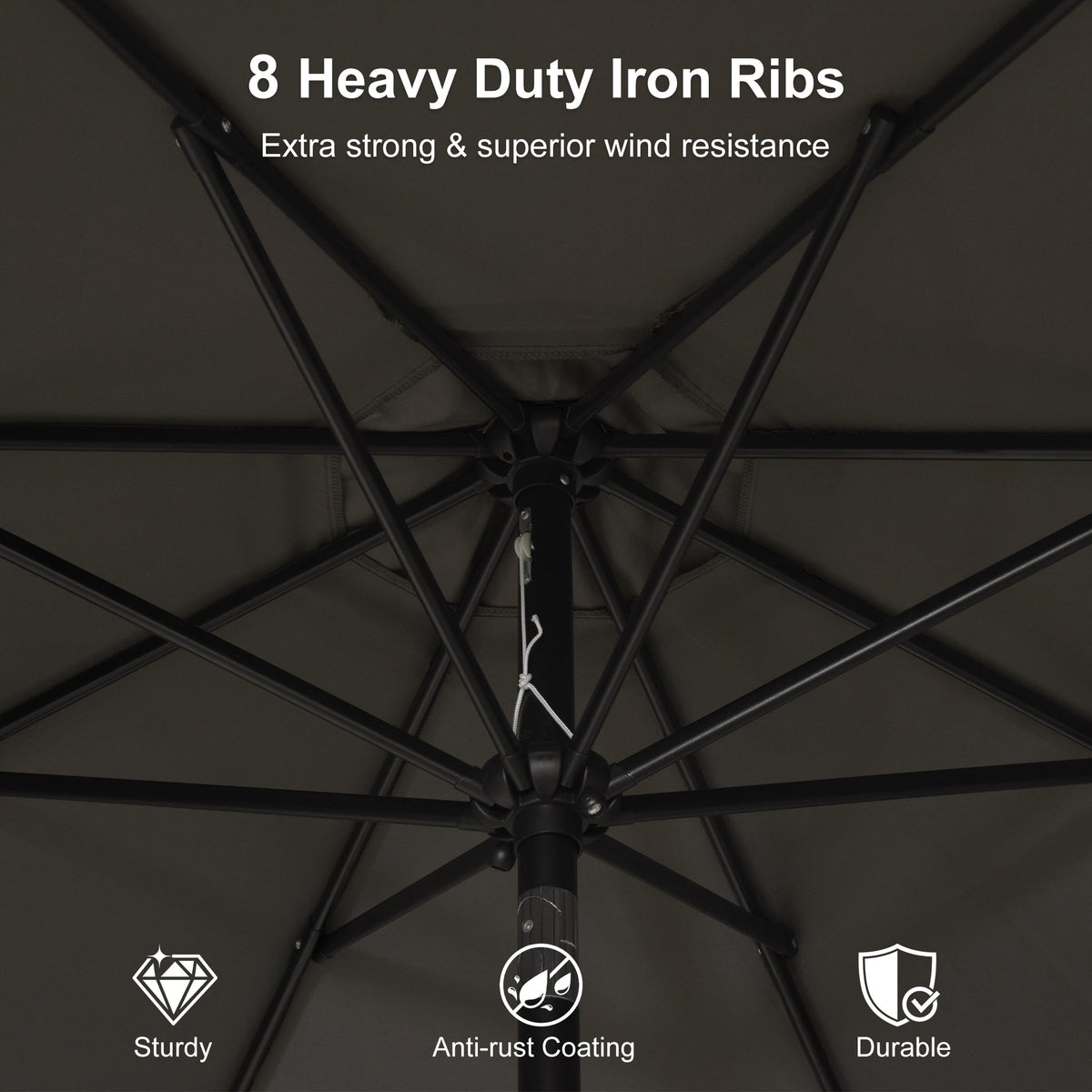 PURPLE LEAF Black Frame Outdoor Market Umbrellas Yard Tilting Patio Table Umbrella with Base