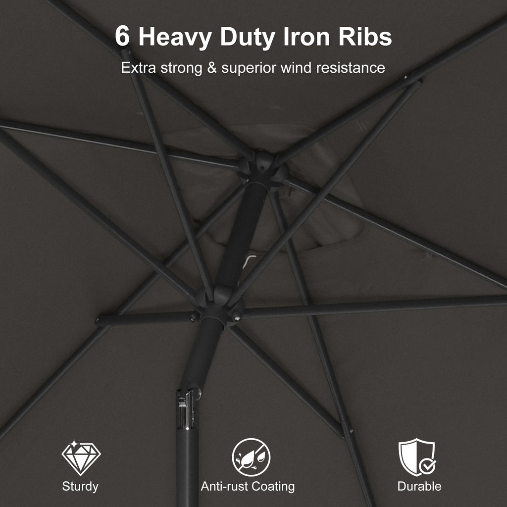 PURPLE LEAF Black Frame Outdoor Market Umbrellas Yard Tilting Patio Table Umbrella with Base
