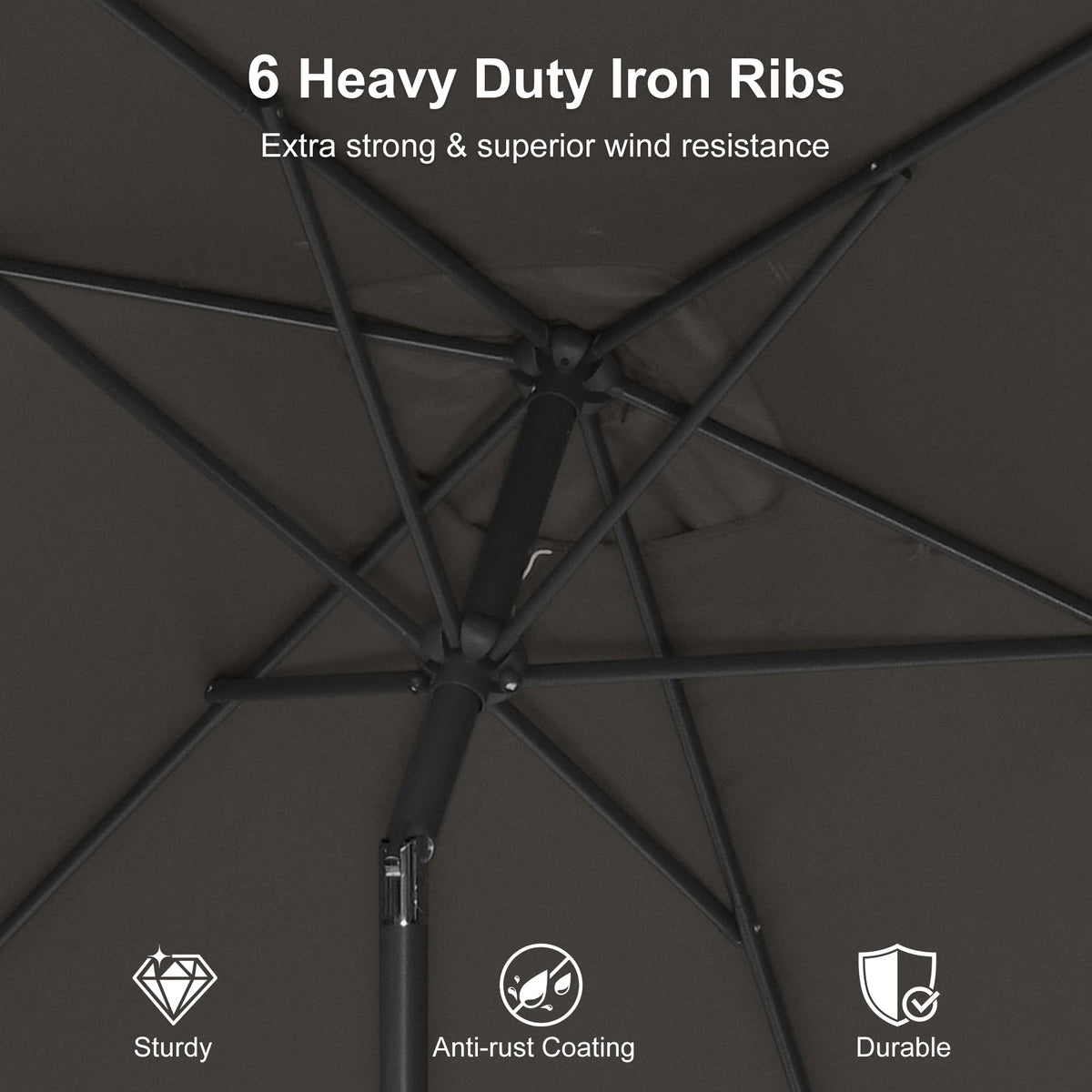 PURPLE LEAF Black Frame Outdoor Market Umbrellas Yard Tilting Patio Table Umbrella with Base