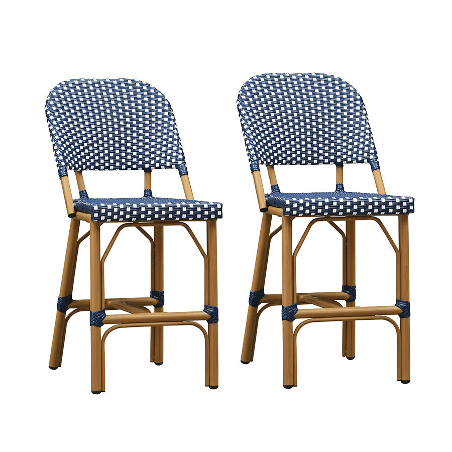 PURPLE LEAF Outdoor Bar Height Stools Set of 2 French Country Patio Rattan Bar Stool Chairs Outdoor Armless Barstools for Porch Garden Indoor Kitchen