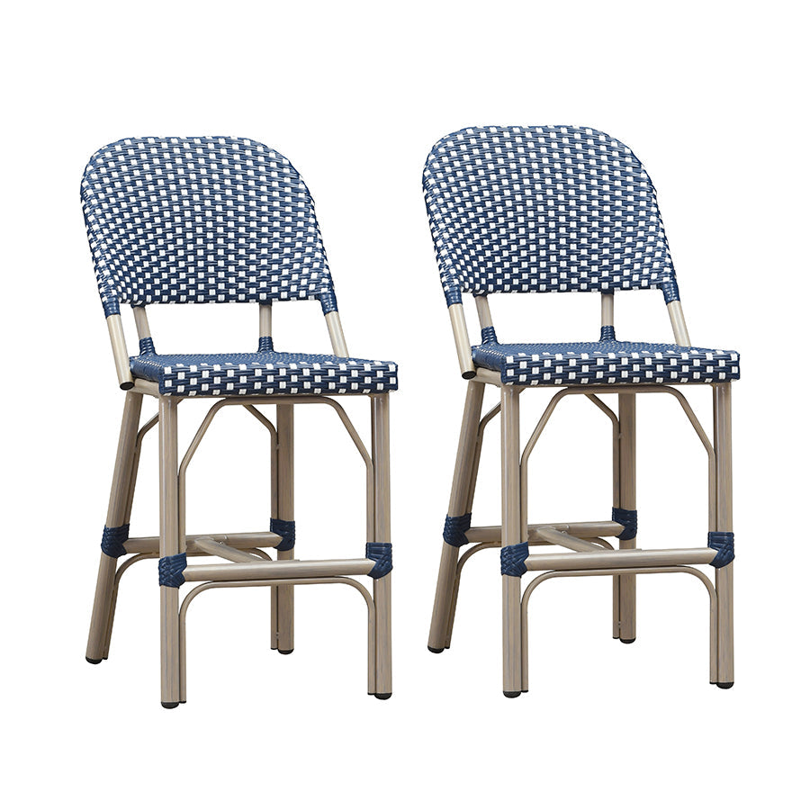 PURPLE LEAF Outdoor Bar Height Stools Set of 2 French Country Patio Rattan Bar Stool Chairs Outdoor Armless Barstools for Porch Garden Indoor Kitchen