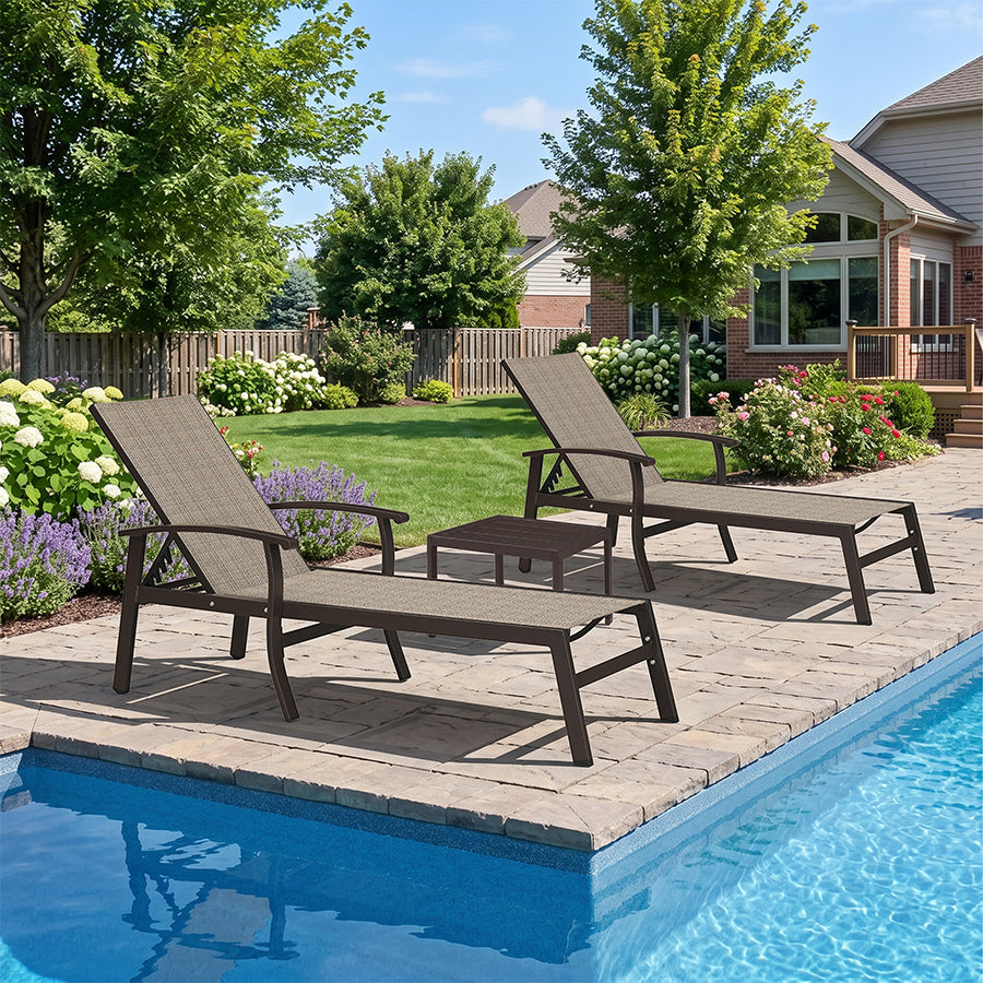 PURPLE LEAF Outdoor Chaise Lounge Chair Patio Pool Lounger Aluminum Chairs with Side Table and Wheels Adjustable Tanning Recliner with Armrests for Outside Backyard Deck Beach