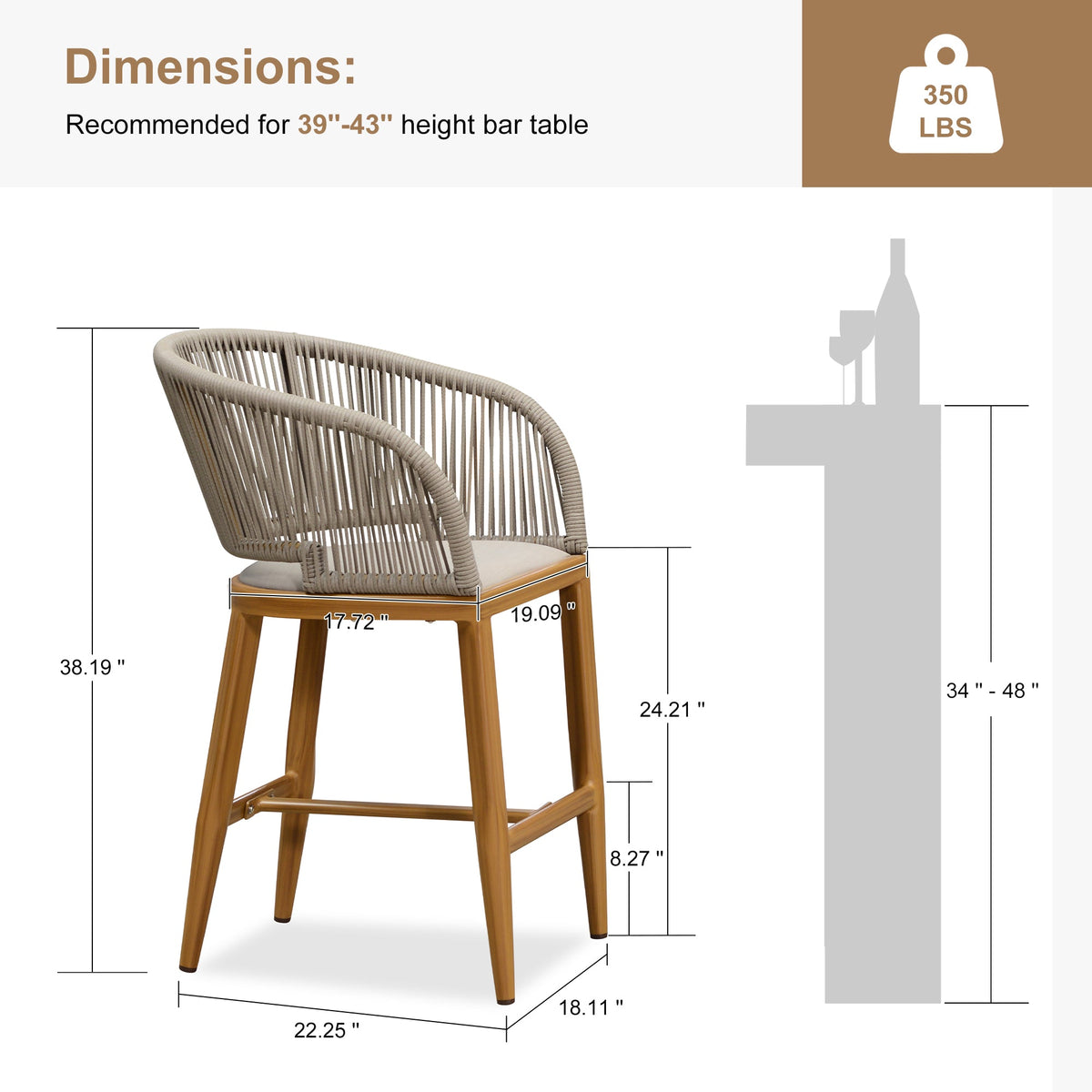 Clearance - PURPLE LEAF Outdoor Bar Stool Set of 2 Modern Rattan Bar Chairs with Woven Rope Back Wicker Patio Barstools for Indoor Kitchen Garden