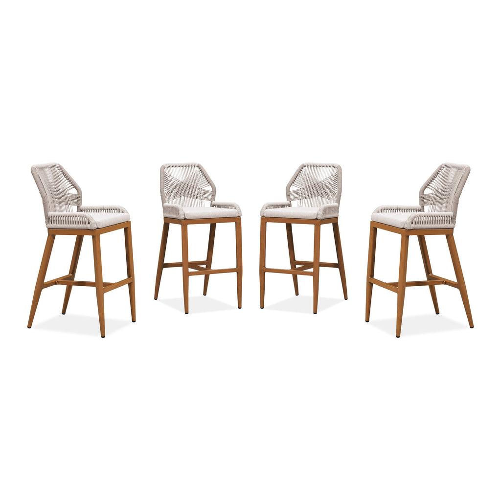 PURPLE LEAF Bar Stools Set of 4 Outdoor Aluminum Barstools with Back Modern Wicker Rattan Boho Garden Pool Patio Bar Chairs