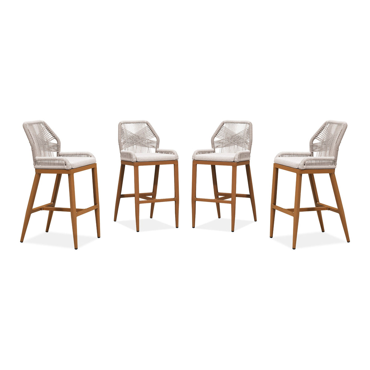 PURPLE LEAF Bar Stools Set of 4 Outdoor Aluminum Barstools with Back Modern Wicker Rattan Boho Garden Pool Patio Bar Chairs