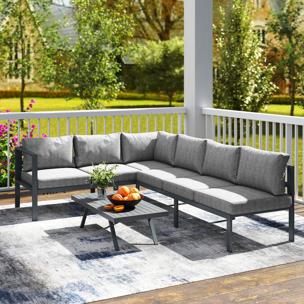 3 Piece Aluminium Corner Lounge Set with Adjustable Backrest, Dark Grey