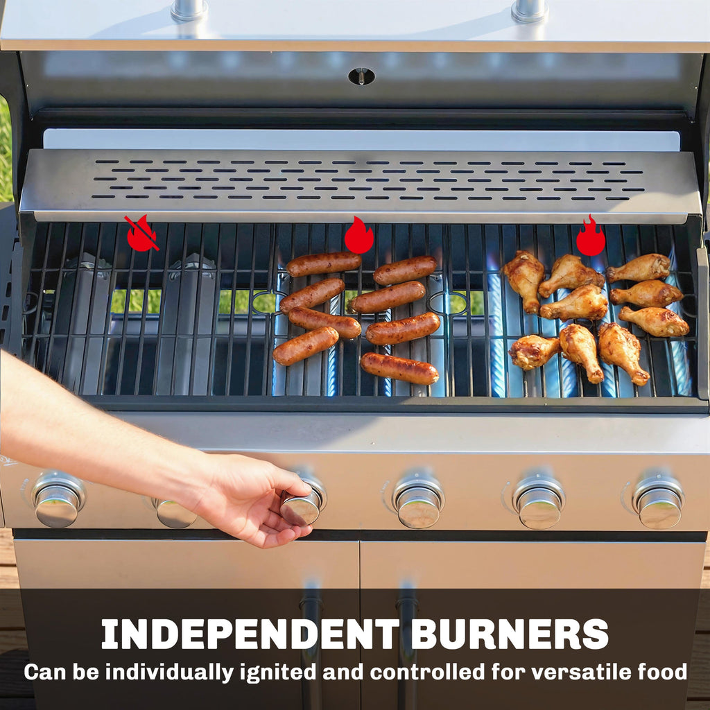 6 Burner Propane Gas Grill with Side Burner, 63,000 BTU , Warming Rack & Cabinet
