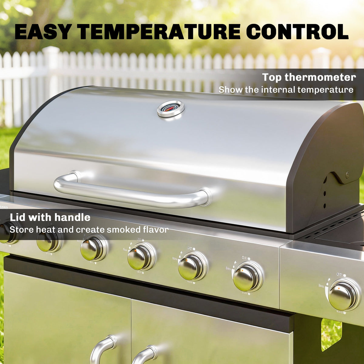 6 Burner Propane Gas Grill with Side Burner, 63,000 BTU , Warming Rack & Cabinet