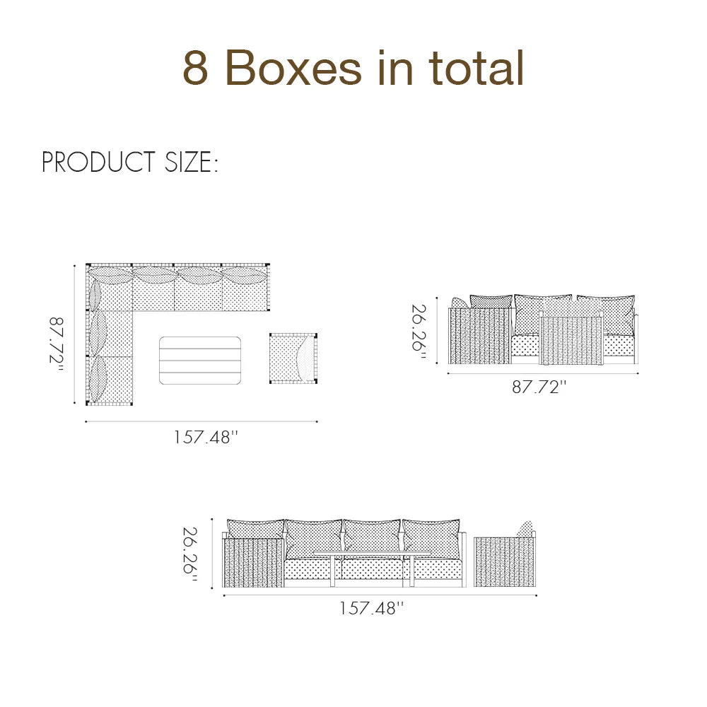 PURPLE LEAF Sanori L-Shaped Patio Couch Set Modular Sofa with Grey Cushions for Backyard