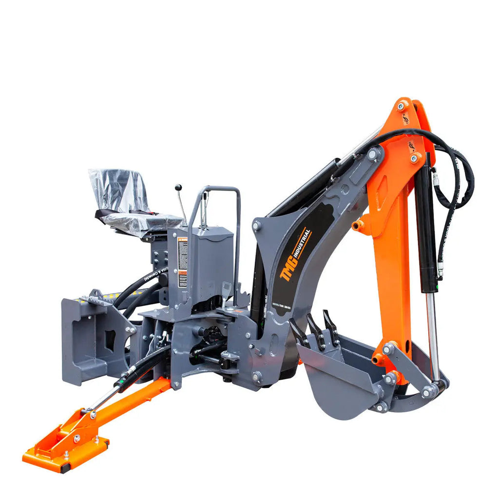 8-ft Skid Steer Swing Backhoe Attachment, 30-60 HP Skid Steers, Italian Hydraulic Control Valves, 12" Bucket, TMG-SBH55