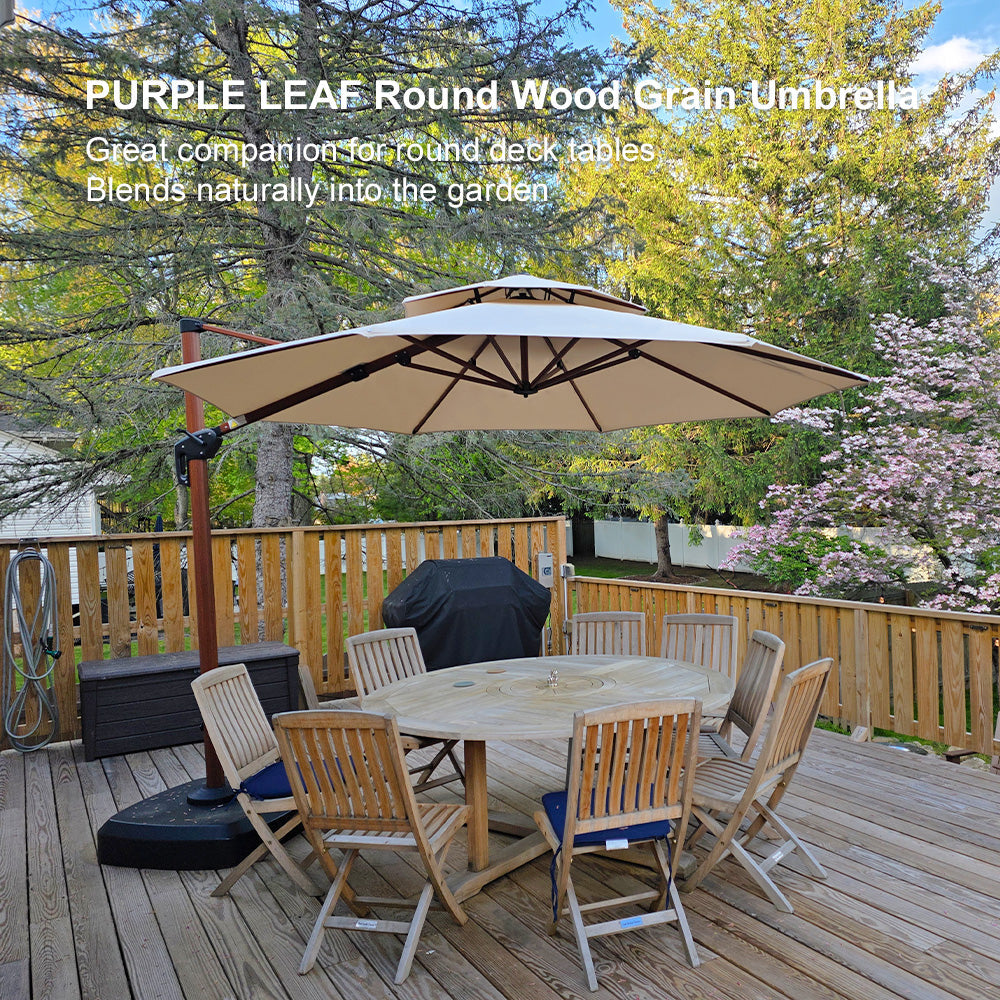 PURPLE LEAF Double Top 10 / 11 / 12 / 13 ft Round Aluminum Patio Umbrella in Wood Color