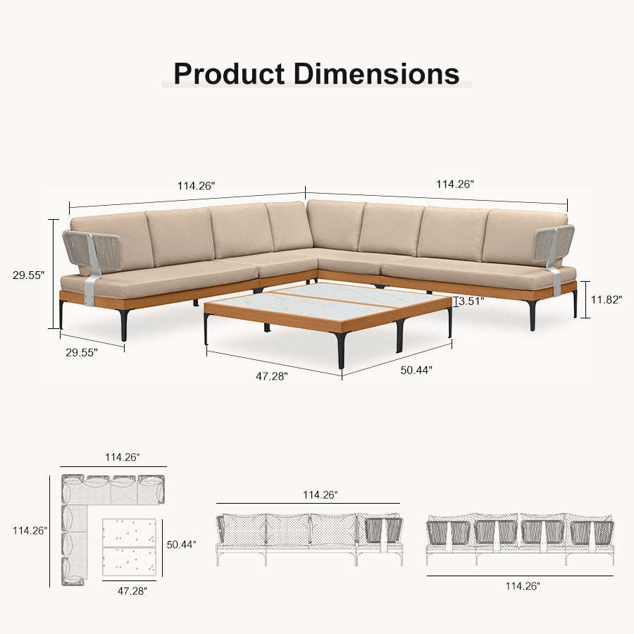 PURPLE LEAF Sicilia L-Shaped Modular Outdoor Sectional with Sunbrella Khaki Cushions Flexible Layout for Poolside Casual Lounge