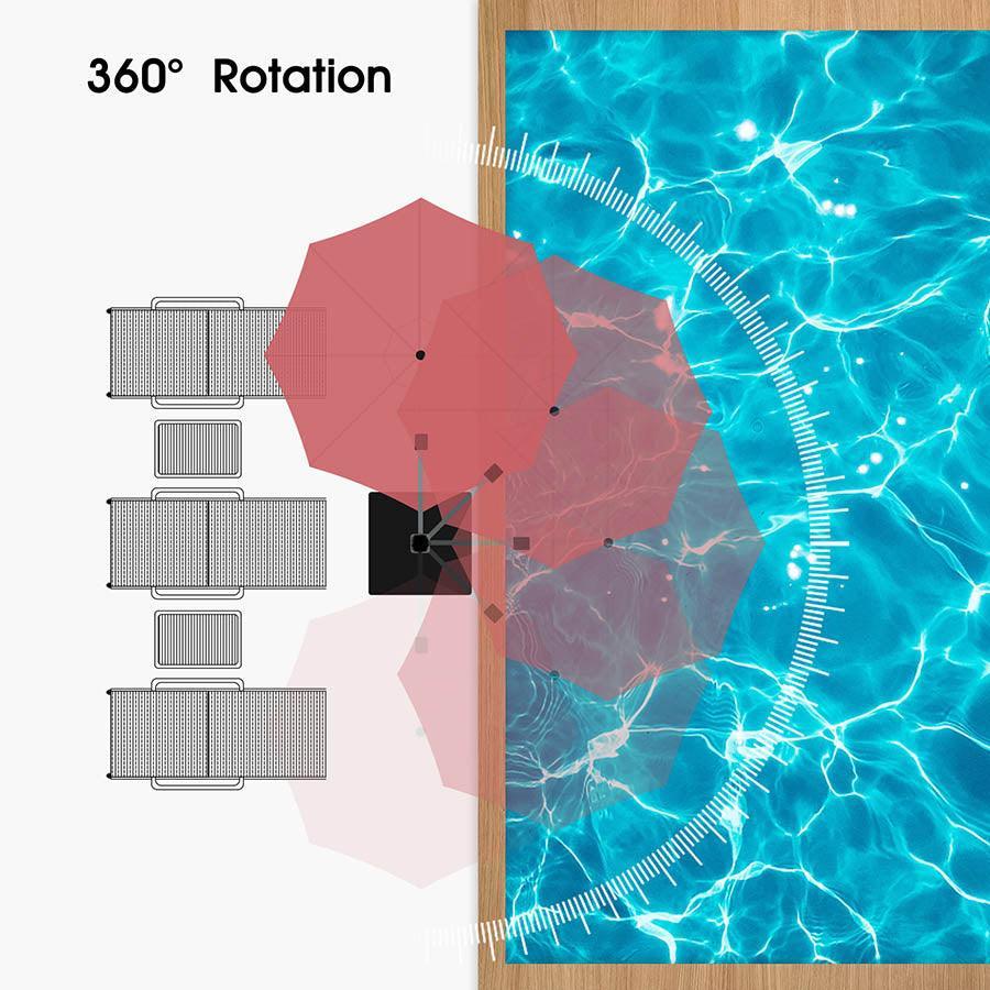 PURPLE LEAF Large Round Patio Cantilever Umbrella With Base for Deck, Pool, Backyard