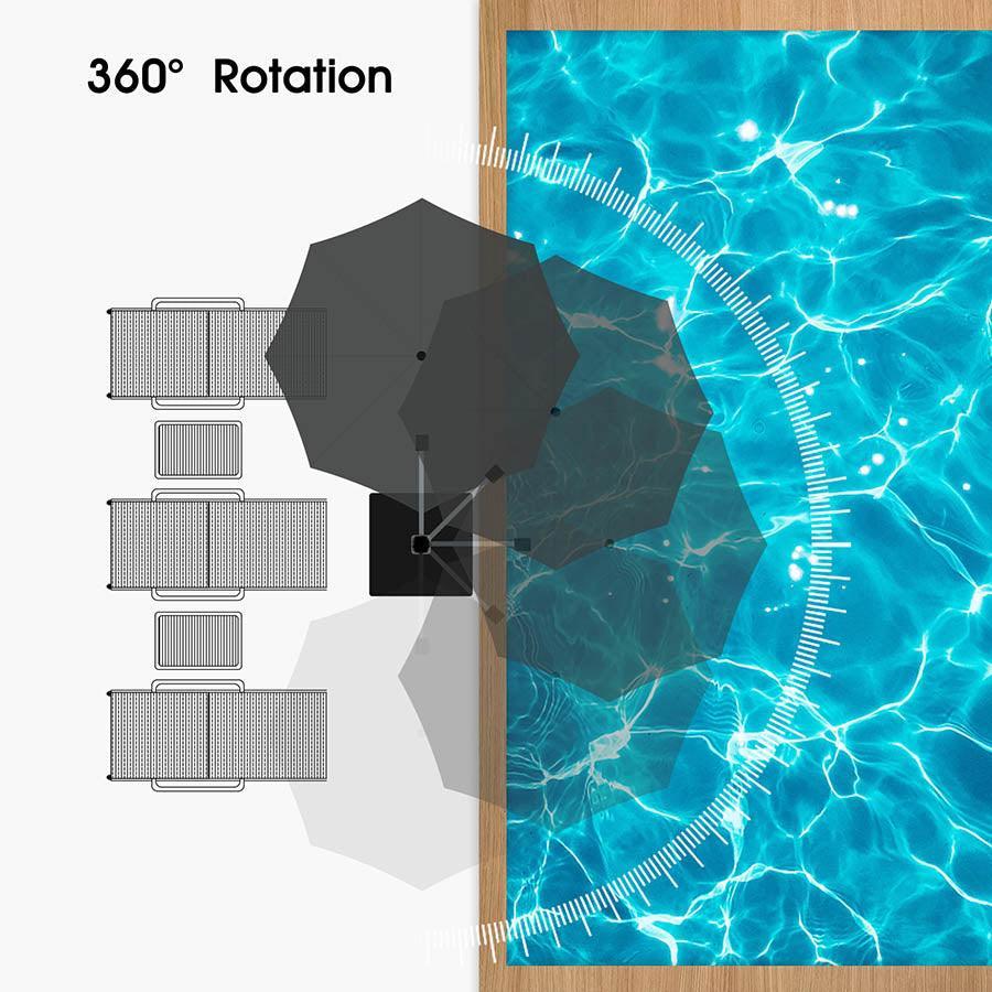 PURPLE LEAF Large Round Patio Cantilever Umbrella With Base for Deck, Pool, Backyard