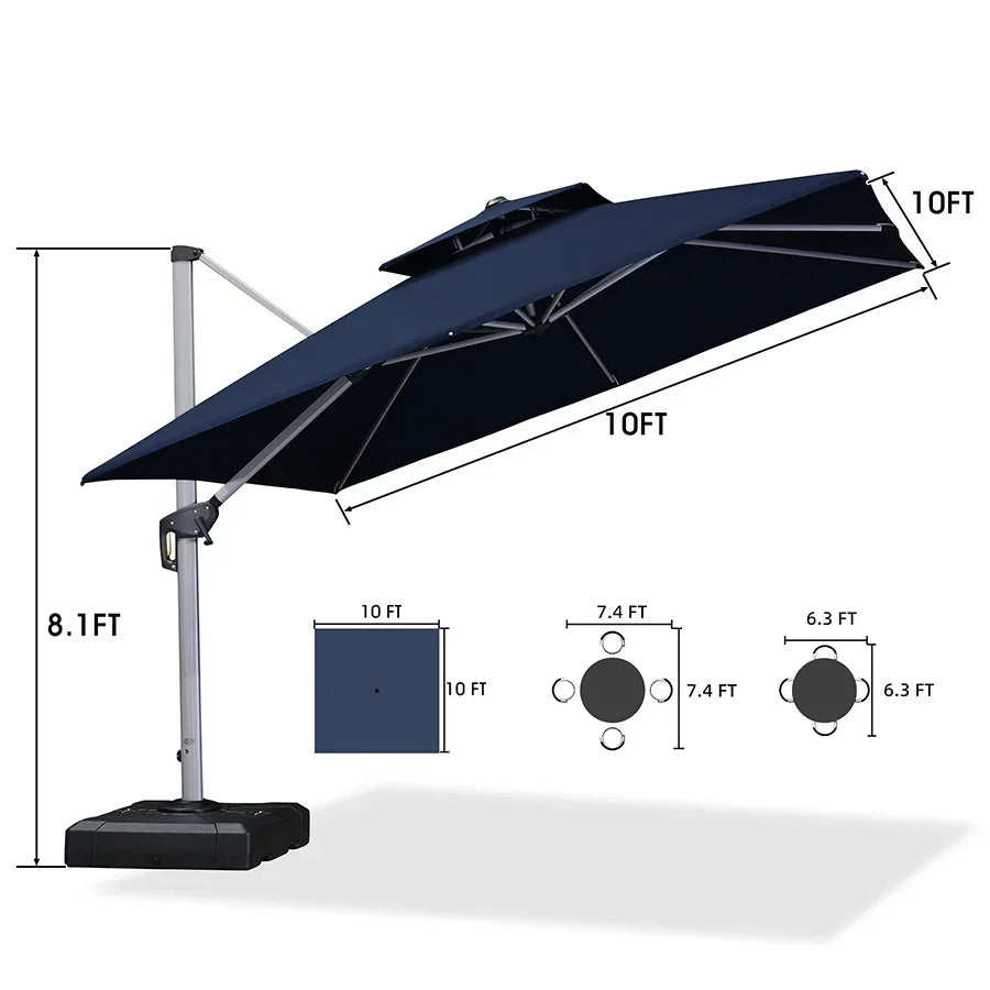 PURPLE LEAF – Grand parasol déporté carré de terrasse avec base pour jardin, piscine et porche
