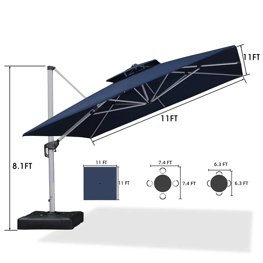 PURPLE LEAF – Grand parasol déporté carré de terrasse avec base pour jardin, piscine et porche
