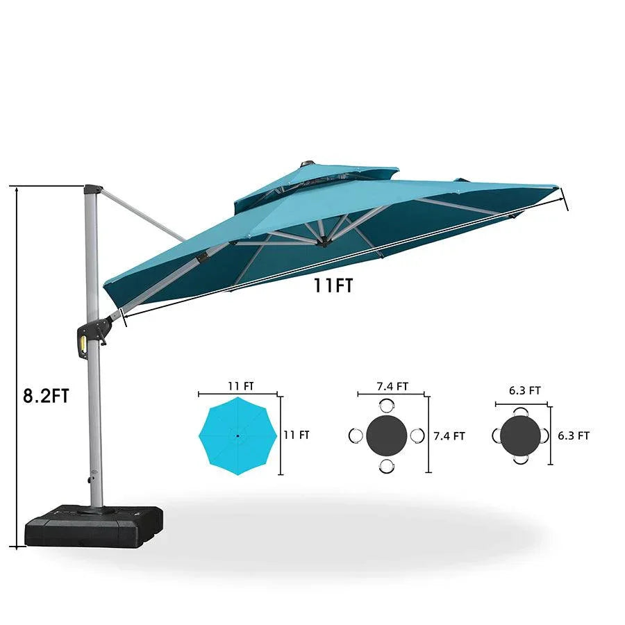 PURPLE LEAF Large Round Patio Cantilever Umbrella With Base for Deck, Pool, Backyard