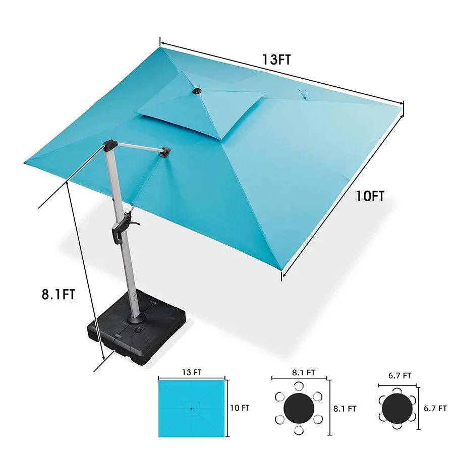 PURPLE LEAF Rectangular Large Outdoor Cantilever Umbrella With Base for Garden, Pool