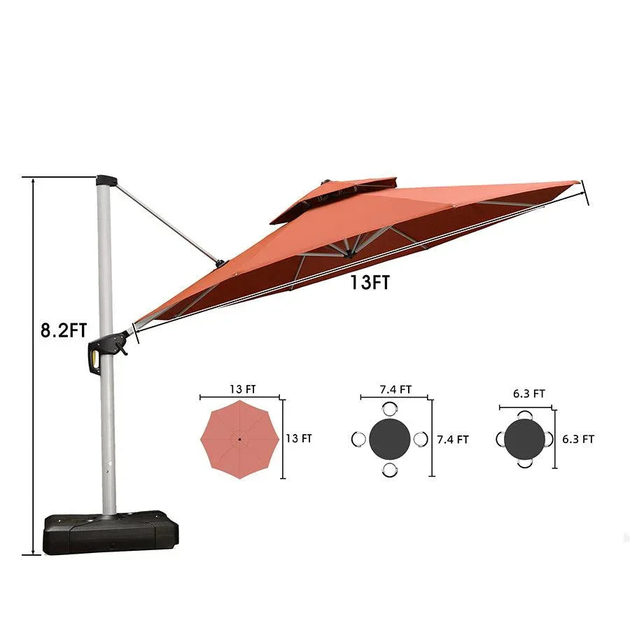 PURPLE LEAF Large Round Patio Cantilever Umbrella With Base for Deck, Pool, Backyard