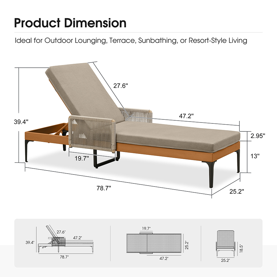 PURPLE LEAF Outdoor Chaise Lounge Sunbrella Patio Lounge Chair Recliner and Cushion for Poolside Balcony Backyard