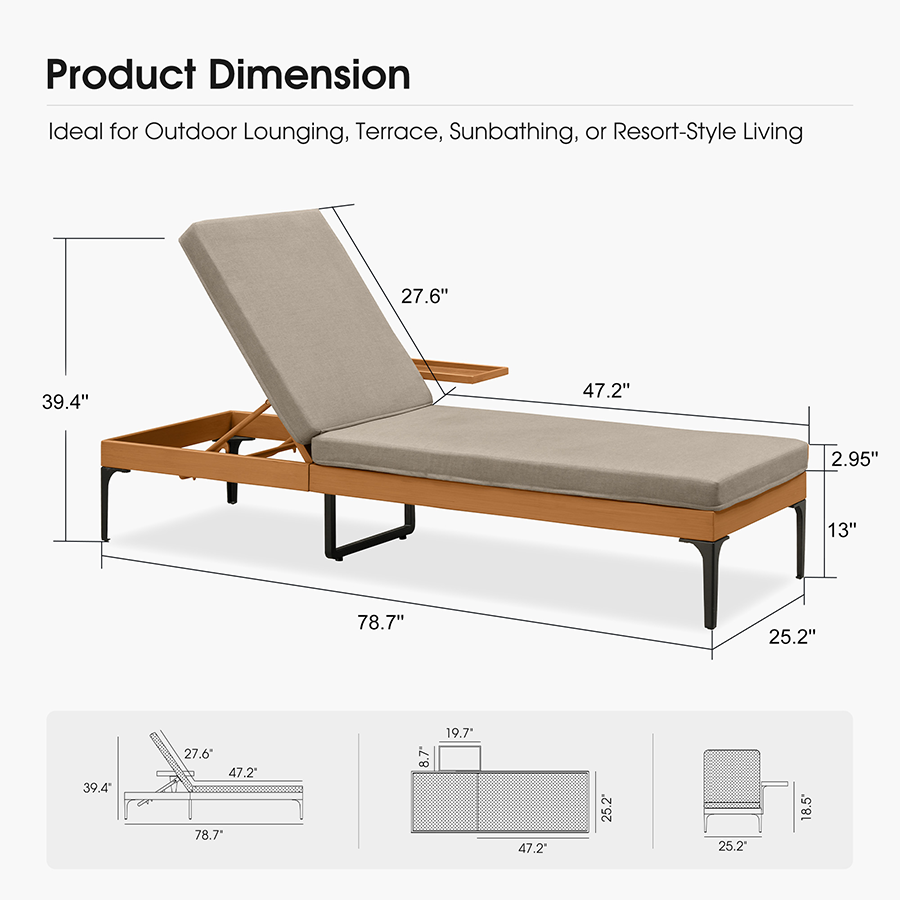 PURPLE LEAF Outdoor Chaise Lounge Sunbrella Patio Lounge Chair Recliner and Cushion for Poolside Balcony Backyard