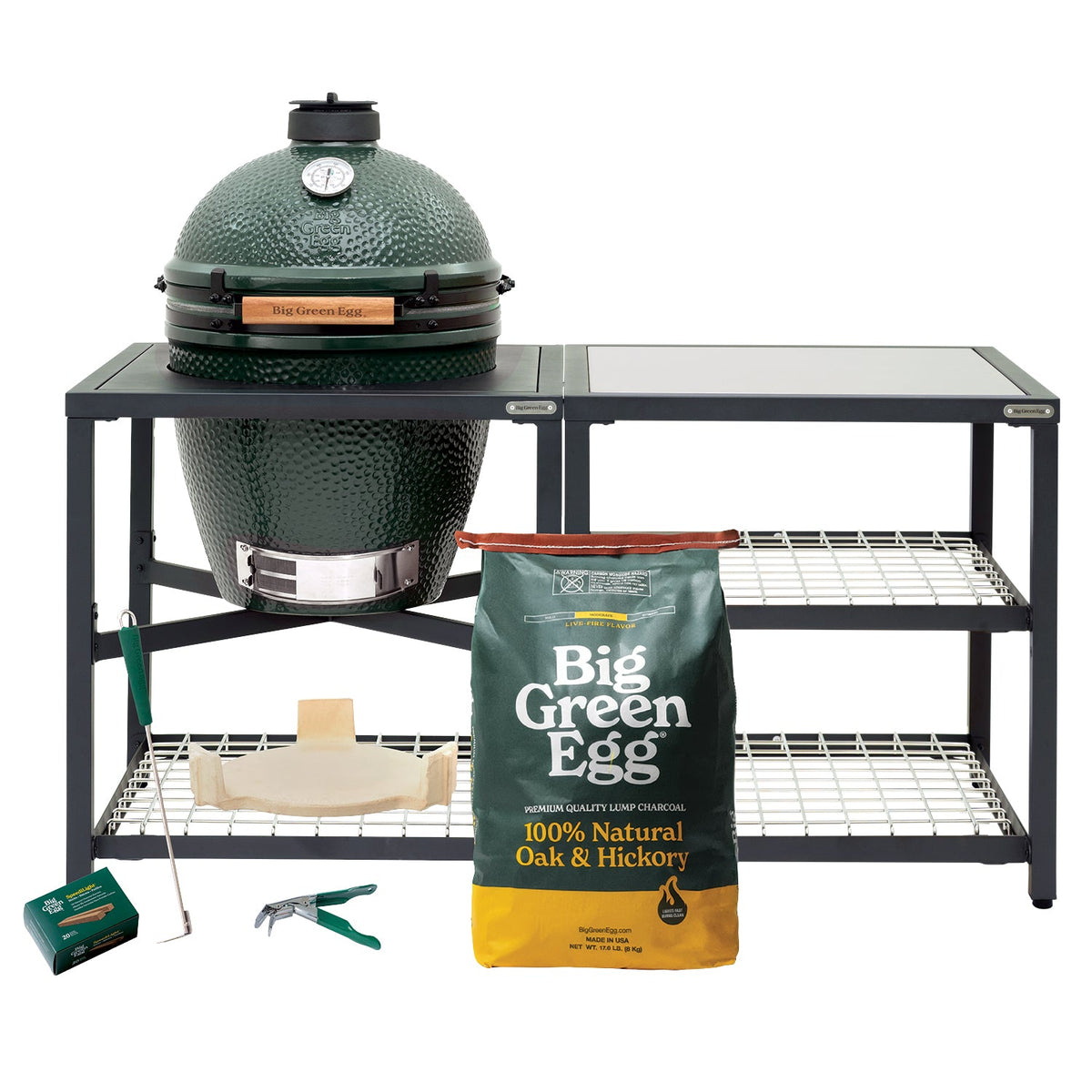 Large Big Green Egg + Modular Nest + Expansion Package - (1) Solid Stainless (2) Stainless Grid