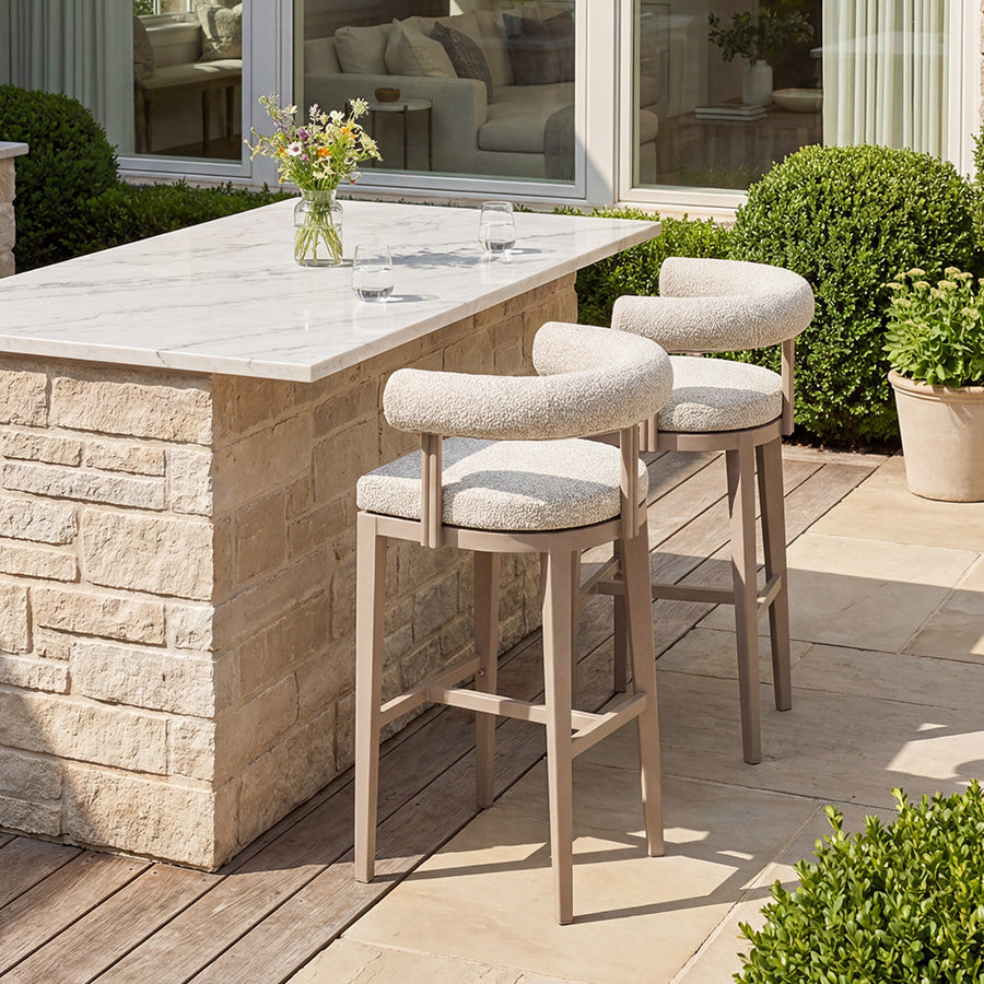 PURPLE LEAF Provence Outdoor Bar Stools Set of 2 Modern Olefin Upholstered Barstools with Back and Armrest Bar Chairs for Garden Kitchen Island