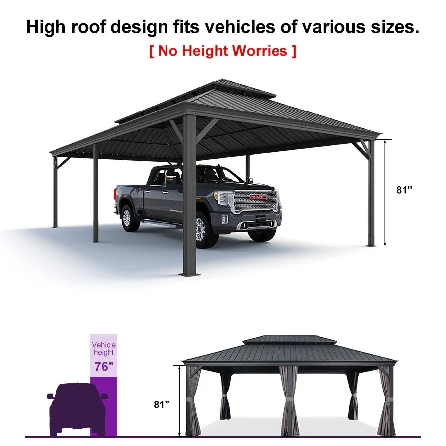 PURPLE LEAF Outdoor Metal Carport with Grey Steel Roof and Aluminum Frame Protective Shelter