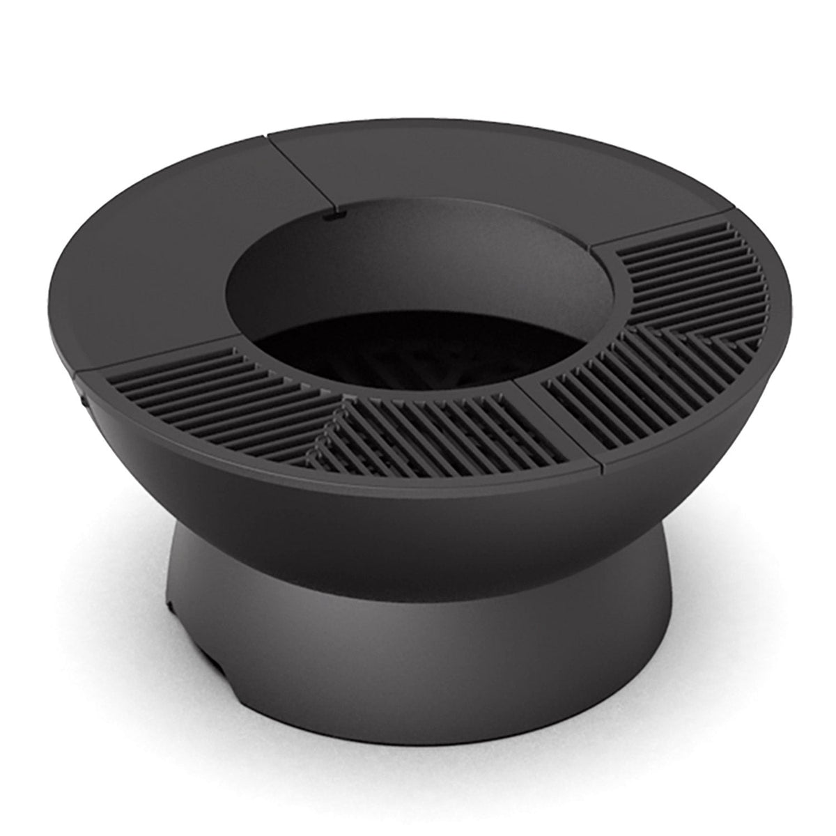 Meteor 38” Cast Iron Fire Pit with Low Base, Grill Grates, Griddle, and Soapstone Surfaces
