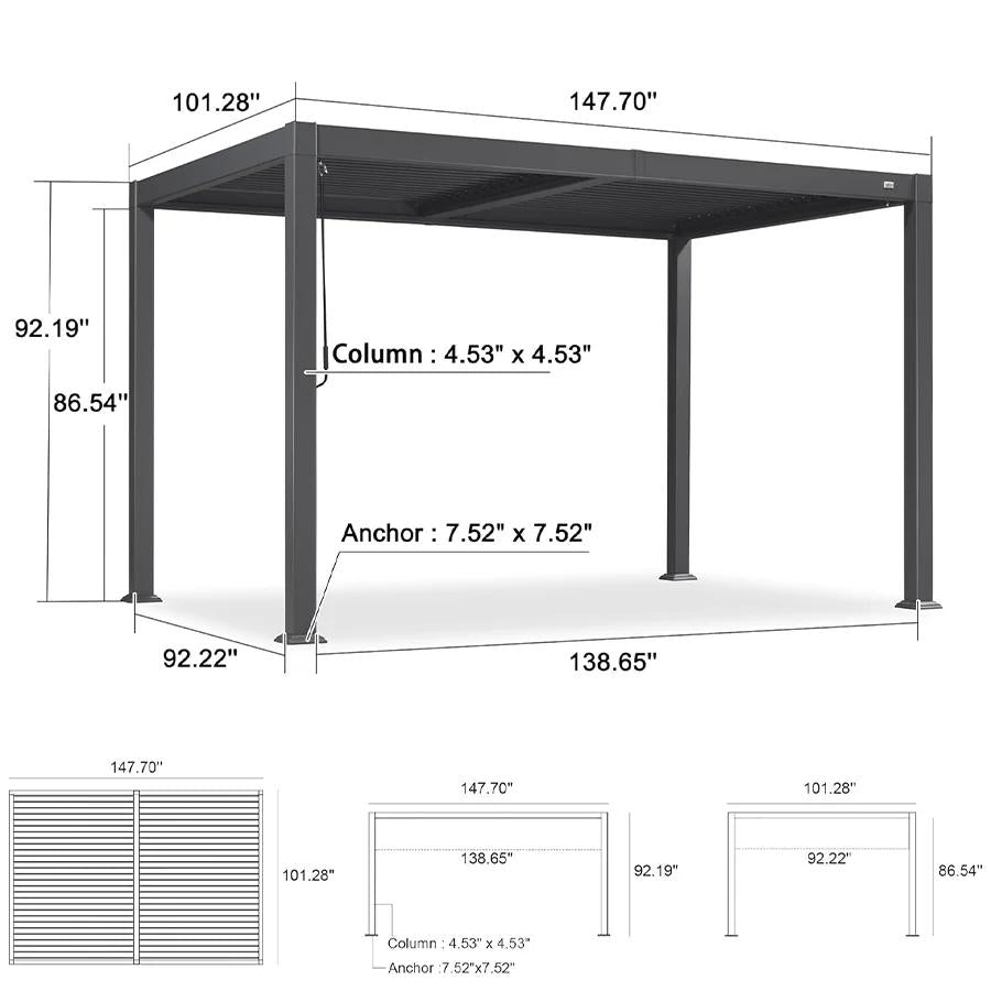 PURPLE LEAF Caesar Louvered Pergola with Milky String Lights Patio Aluminum Pergola with Independent Adjustable Rainproof Roof Hardtop Pergola for Outdoor Deck Garden Yard