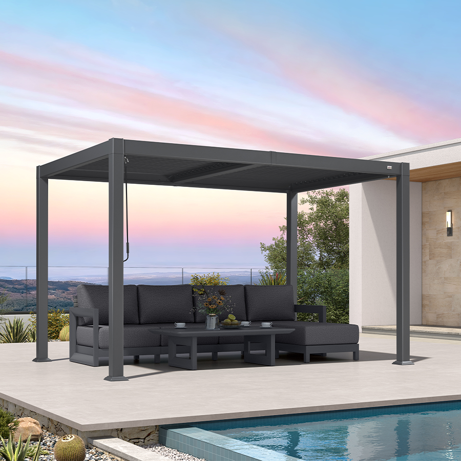 PURPLE LEAF Caesar Outdoor Louvered Pergola Patio Sun Shade Shelter with Adjustable Hardtop Patio Pergola Grey
