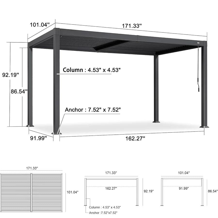 PURPLE LEAF Caesar Louvered Pergola with Yellow String Lights Patio Aluminum Pergola with Independent Adjustable Rainproof Roof Hardtop Pergola for Outdoor Deck Garden Yard